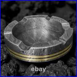 Handmade Damascus Steel Smoking Pipe, Brass Metal Pipe with Damascus Ashtray