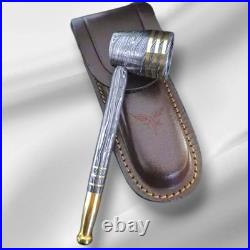 Handmade Damascus Steel Smoking Pipe with Leather Pouch Collectible Gift