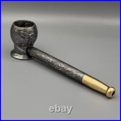 Handmade Damascus Steel Tobacco Pipe Brass Accent, Groomsmen Gift