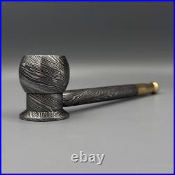 Handmade Damascus Steel Tobacco Pipe Brass Accent, Groomsmen Gift