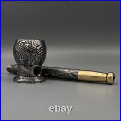 Handmade Damascus Steel Tobacco Pipe Brass Accent, Groomsmen Gift