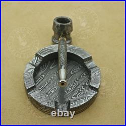 Handmade Damascus Steel smoking pipe and Ashtray cigar lover collectible set