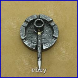 Handmade Damascus Steel smoking pipe and Ashtray cigar lover collectible set