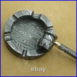 Handmade Damascus Steel smoking pipe and Ashtray cigar lover collectible set