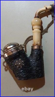 Handmade Estate Tobacco Pipe with Metal Lid and Deer Motif