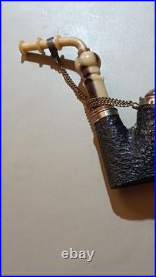 Handmade Estate Tobacco Pipe with Metal Lid and Deer Motif