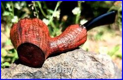 Handmade Freehand Briar Tobacco Pipe, Rustic Red Grain Bowl, Bent Ebonite Stem