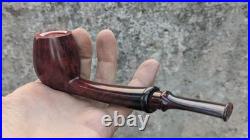 Handmade Long Briar Tobacco Pipe, Burgundy Acrylic Stem, Elegant Smoking Pipe