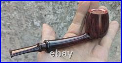 Handmade Long Briar Tobacco Pipe, Burgundy Acrylic Stem, Elegant Smoking Pipe