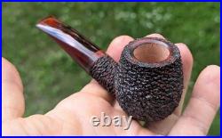 Handmade Rusticated Briar Tobacco Pipe, Burgundy Acrylic Stem, Compact Bent Pipe