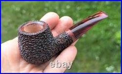 Handmade Rusticated Briar Tobacco Pipe, Burgundy Acrylic Stem, Compact Bent Pipe