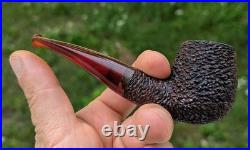 Handmade Rusticated Briar Tobacco Pipe, Burgundy Acrylic Stem, Compact Bent Pipe