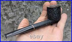 Handmade Sandblasted Briar Pipe, Bent Acrylic Stem Tobacco Pipe, Rustic Black