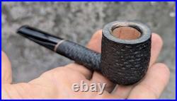Handmade Sandblasted Briar Pipe, Bent Acrylic Stem Tobacco Pipe, Rustic Black