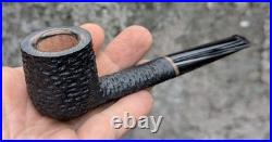 Handmade Sandblasted Briar Pipe, Bent Acrylic Stem Tobacco Pipe, Rustic Black