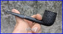Handmade Sandblasted Briar Pipe, Bent Acrylic Stem Tobacco Pipe, Rustic Black