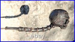 Handmade Skull Briar Tobacco Pipe, Gothic Ebonite Stem, Artisan Smoking Pipe