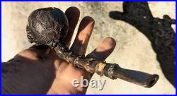 Handmade Skull Briar Tobacco Pipe, Gothic Ebonite Stem, Artisan Smoking Pipe