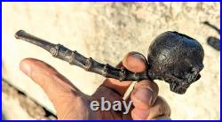 Handmade Skull Briar Tobacco Pipe, Gothic Ebonite Stem, Artisan Smoking Pipe