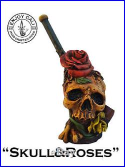 Handmade Tobacco Pipe Art Collectible Smoke functional Skull&Roses Collection