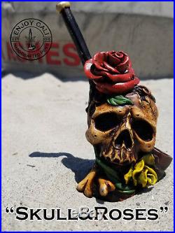 Handmade Tobacco Pipe Art Collectible Smoke functional Skull&Roses Collection