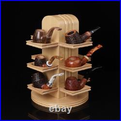 Handmade Tobacco Pipe Stand Rack Rotating Holder For 12 Wooden Pipes Collection