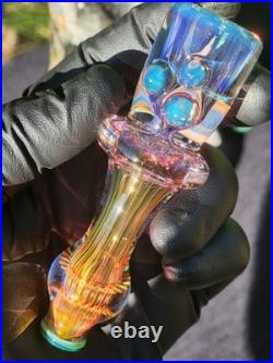Heady Handmade 4.03 Glass Tobacco Smoking Pipe Fumed 24kt Gold And Silver