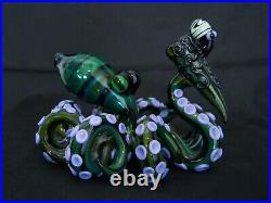 Heady Octopus Glass Smoking Pipe Unique Handblown Art Cool Green Pipe
