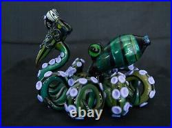 Heady Octopus Glass Smoking Pipe Unique Handblown Art Cool Green Pipe