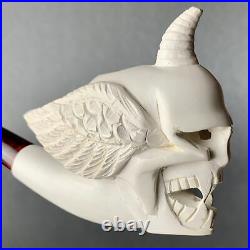 Hells Angel Skull with Wings and Gnarly Teeth Meerschaum Tobacco Pipe By Paykoc