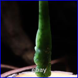 Hetian Green Jade Dragon Head Smoking Pipe 13x80mm Hand Carved Ornament