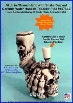 Human Skull Claw Serpent Rumph Ceramic Glass Water Hookah Bong Tobacco Pipe USA
