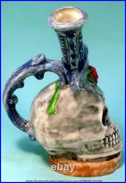Human Skull Knife Handle Ceramic Glass Rumph Water Hookah Bong Tobacco Pipe 1877