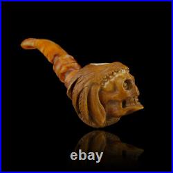 Indian Skull Meerschaum Pipe hand carved smoking pipe tobacco pfeife with case