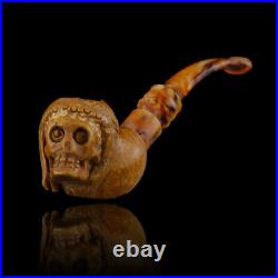 Indian Skull Meerschaum Pipe hand carved smoking pipe tobacco pfeife with case