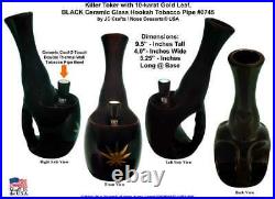 Killer Toke Gold Leaf Water Hookah Bong Tobacco Pipe BLACK Ceramic Glass 0745BLK