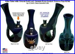 Killer Toke Gold Leaf Water Hookah Bong Tobacco Pipe BLUE Ceramic Glass 0745-BLU