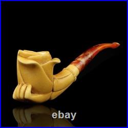 Lady Hand Holds Rose Smoking Pipe, block Meerschaum New Handmade Custom Case#27
