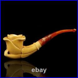 Lady Hand Holds Rose Smoking Pipe, block Meerschaum New Handmade Custom Case#27