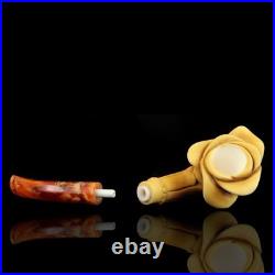 Lady Hand Holds Rose Smoking Pipe, block Meerschaum New Handmade Custom Case#27