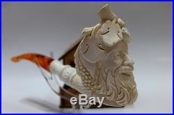 Large Saxophone Mythological Bacchus Meerschaum Tobacco Pipe Handcarved -062