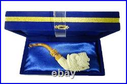 Lion Head in Claw Meerschaum Pipe Handmade With Case White-ish Tobacco Pipe