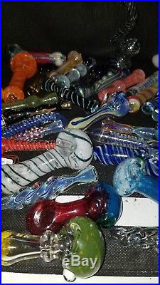 Lot Of 40 Tobacco Smoking Pipes Asst. Colors And All In Side Out Glass