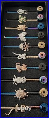 Lot of 10 Metal Smoking Pipes Rhinestone Animal Designs Glass Bowl Tobacco Pipes