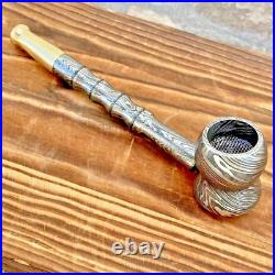 Lot of 3! Custom Handmade Damascus Steel Collectible Smoking Pipes with Sheath