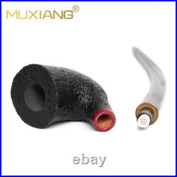 MUXIANG 9mm Gandalf Pipe Briarwood Churchwarden Tobacco Pipe Sandblast With Rack