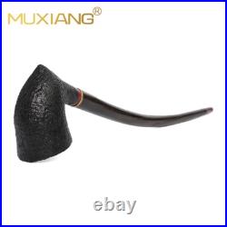 MUXIANG 9mm Gandalf Pipe Briarwood Churchwarden Tobacco Pipe Sandblast With Rack