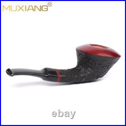 MUXIANG Briar Bulldog Pipe Sandblasted Wooden Freehand Tobacco Pipe Cumberland