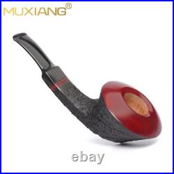 MUXIANG Briar Bulldog Pipe Sandblasted Wooden Freehand Tobacco Pipe Cumberland