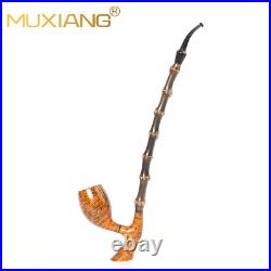 MUXIANG Briar Cavalier Tobacco Pipe Churchwarden Freehand Pipe Long Bamboo Stem